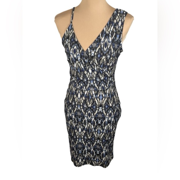 DEBORAH VIERECK ~Olive & Oak Blue Sheath V-Neck Midi Dress XS - Picture 3 of 11